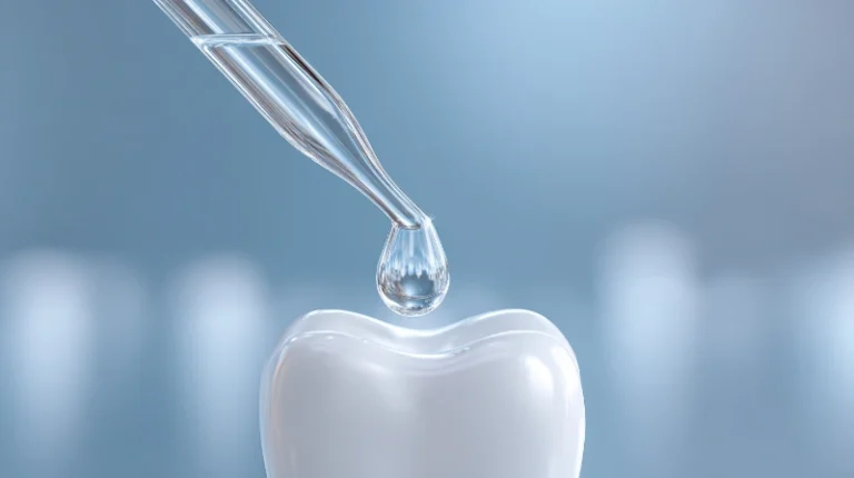 a drip of hyaluronic acid on a tooth for dry mouth relief